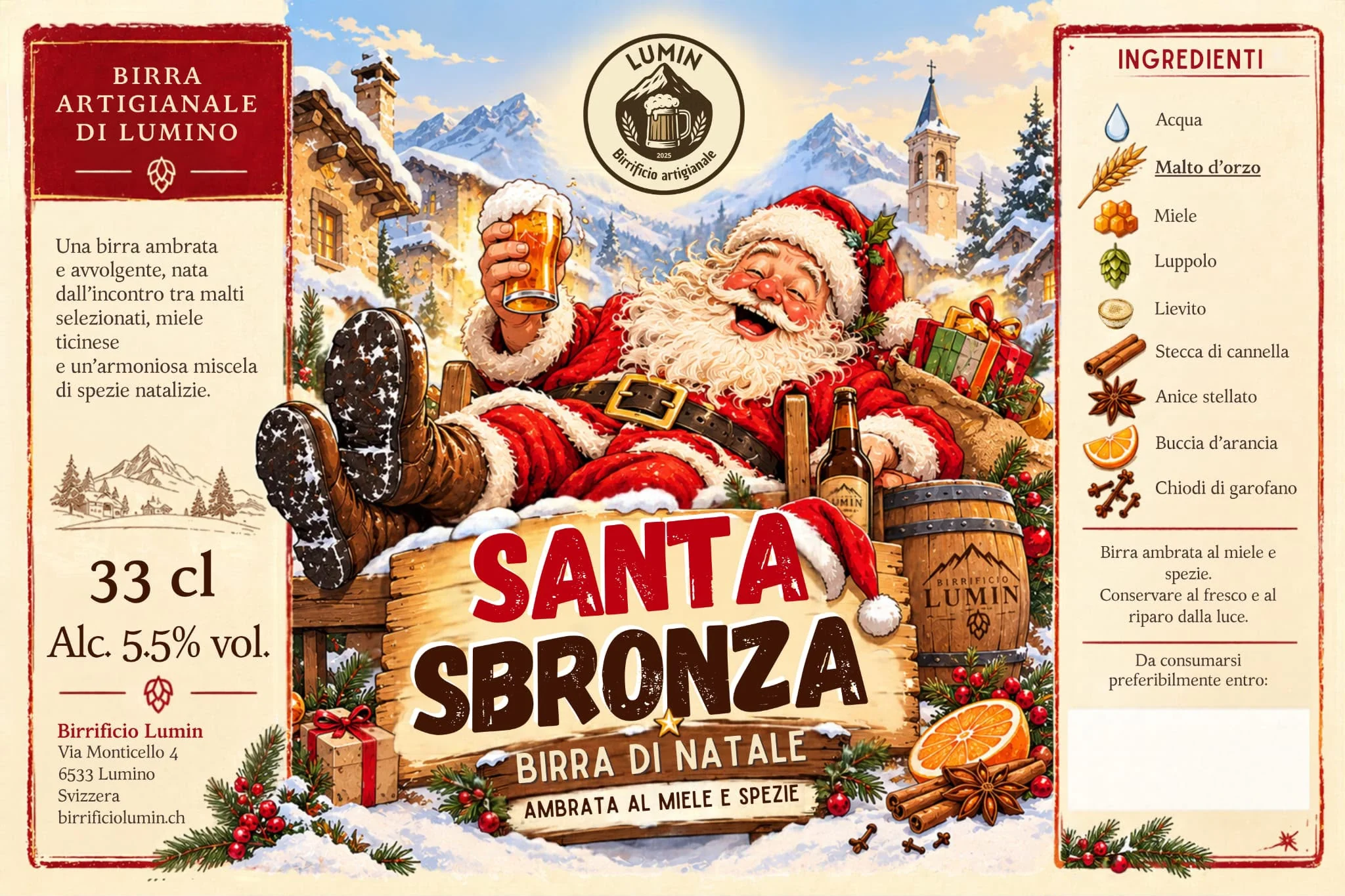 Grafica promozionale Santa Sbronza del Birrificio Lumino